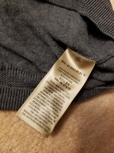Burberry Sweater Men XL Extra Fine Merino Wool 1/4 Zip Grey Nova Shoulder Patch - Thumbnail 5