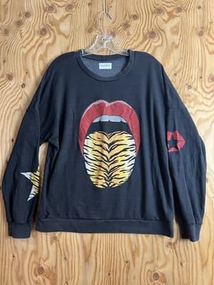 Lauren Moshi Tiger Tongue Distressed Sweatshirt Womens S Gray Black Long Sleeve - Image 1