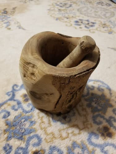 Olive Wood Mortar & Pestle Big 6" Raw Bark Handmade Large Wooden - Image 1