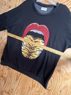 Lauren Moshi Tiger Tongue Distressed Sweatshirt Womens S Gray Black Long Sleeve - Thumbnail 9