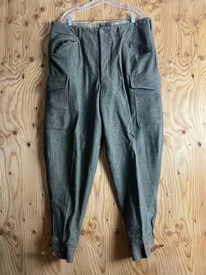 VTG Swedish WW2 Army Pants Wool 38x32 Military Green 1941 Sweden Cargo Leather - Image 1