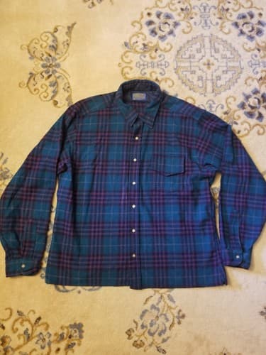 VINTAGE Pendleton Flannel Shirt Mens XL Green Red Plaid Button Wool 80s USA - Image 1