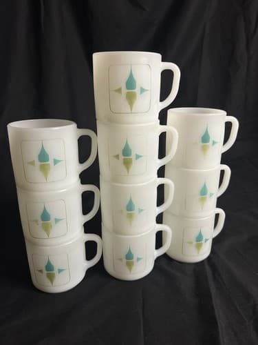 10 Rare Vtg Federal Glass Milk Star Square Diamond Era mugs Bundle Set Lot USA - Image 1