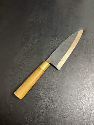 Vtg Japanese Chef's Butcher Kitchen Knife RARE SIGN Japan Black Hardened Blade - Image 1