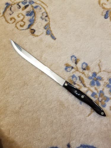 Vtg 1987 Cutco 1723 Serrated Carving Bread Knife Brown Swirl Handle USA - Image 1
