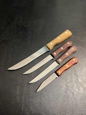 4 TRAMONTINA Knives High Carbon Serrated SS Wood Handles Brazil Mixed Set Lot - Image 1