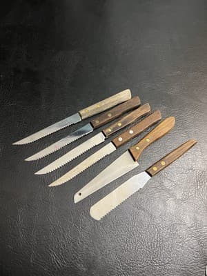 6 VTG Japanese Knife Set Steak Knives Stainless Steel w/Wooden Handles - Image 1
