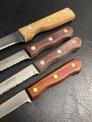 4 TRAMONTINA Knives High Carbon Serrated SS Wood Handles Brazil Mixed Set Lot - Thumbnail 3