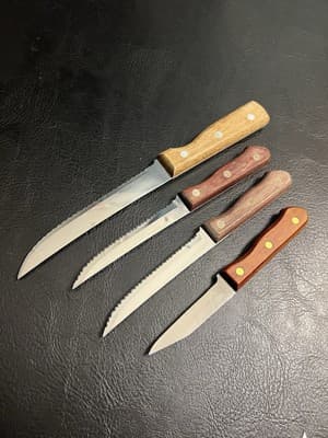 4 TRAMONTINA Knives High Carbon Serrated SS Wood Handles Brazil Mixed Set Lot - Thumbnail 7
