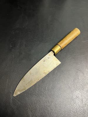 Vtg Japanese Chef's Butcher Kitchen Knife RARE SIGN Japan Black Hardened Blade - Thumbnail 2