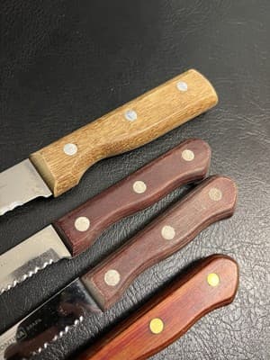 4 TRAMONTINA Knives High Carbon Serrated SS Wood Handles Brazil Mixed Set Lot - Thumbnail 6