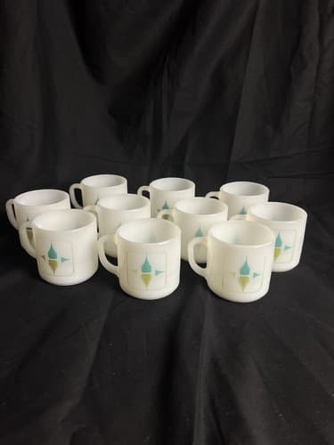 10 Rare Vtg Federal Glass Milk Star Square Diamond Era mugs Bundle Set Lot USA - Thumbnail 2