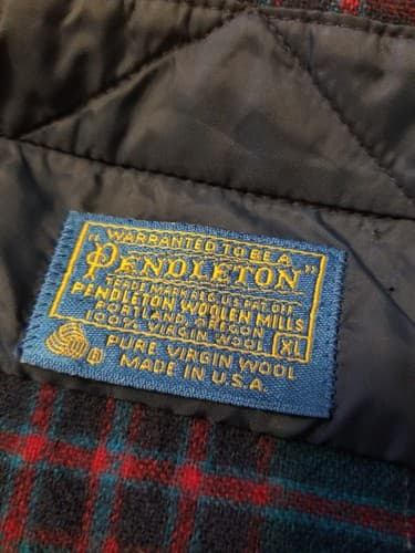 VINTAGE Pendleton Flannel Shirt Mens XL Green Red Plaid Button Wool 80s USA - Thumbnail 7