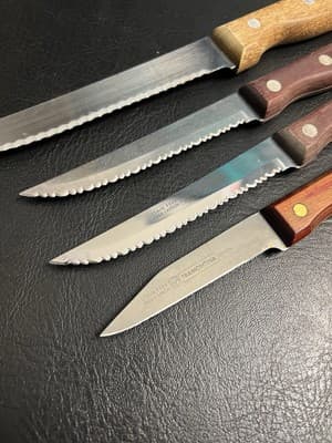 4 TRAMONTINA Knives High Carbon Serrated SS Wood Handles Brazil Mixed Set Lot - Thumbnail 2