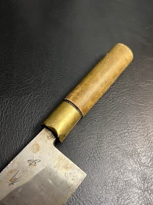 Vtg Japanese Chef's Butcher Kitchen Knife RARE SIGN Japan Black Hardened Blade - Thumbnail 5