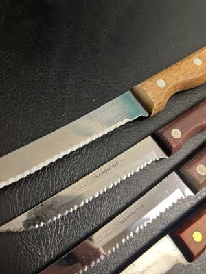 4 TRAMONTINA Knives High Carbon Serrated SS Wood Handles Brazil Mixed Set Lot - Thumbnail 5