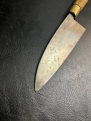 Vtg Japanese Chef's Butcher Kitchen Knife RARE SIGN Japan Black Hardened Blade - Thumbnail 3