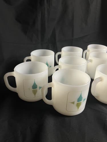 10 Rare Vtg Federal Glass Milk Star Square Diamond Era mugs Bundle Set Lot USA - Thumbnail 4