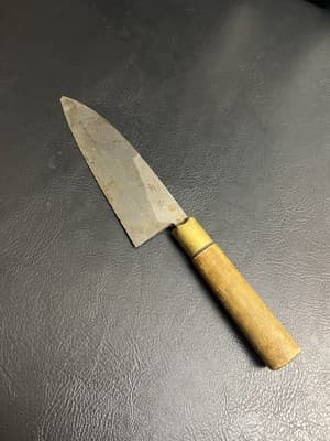 Vtg Japanese Chef's Butcher Kitchen Knife RARE SIGN Japan Black Hardened Blade - Thumbnail 6