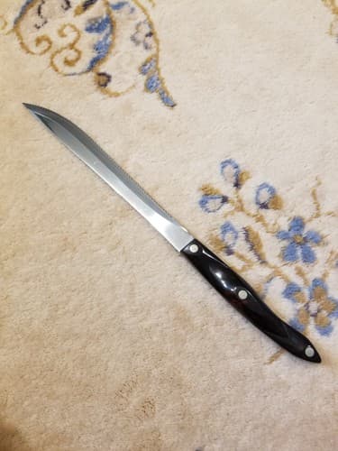 Vtg 1987 Cutco 1723 Serrated Carving Bread Knife Brown Swirl Handle USA - Thumbnail 6