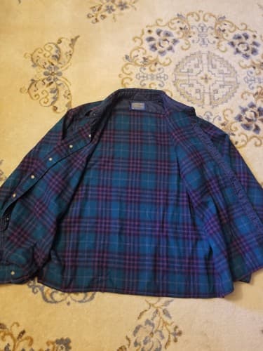 VINTAGE Pendleton Flannel Shirt Mens XL Green Red Plaid Button Wool 80s USA - Thumbnail 6