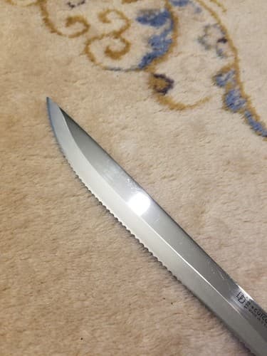 Vtg 1987 Cutco 1723 Serrated Carving Bread Knife Brown Swirl Handle USA - Thumbnail 5