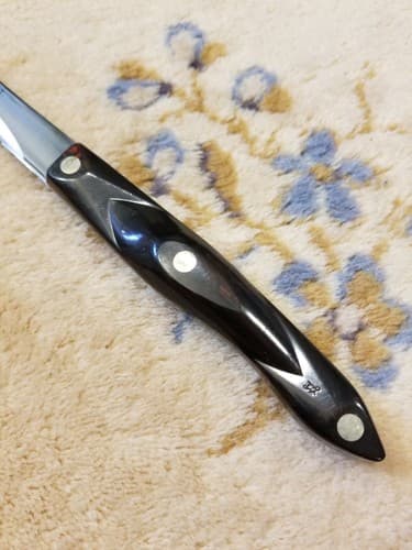 Vtg 1987 Cutco 1723 Serrated Carving Bread Knife Brown Swirl Handle USA - Thumbnail 2