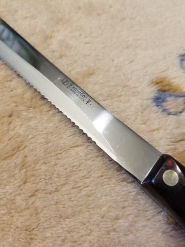 Vtg 1987 Cutco 1723 Serrated Carving Bread Knife Brown Swirl Handle USA - Thumbnail 3