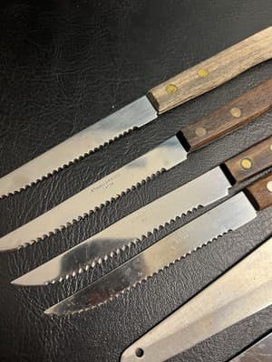 6 VTG Japanese Knife Set Steak Knives Stainless Steel w/Wooden Handles - Thumbnail 3