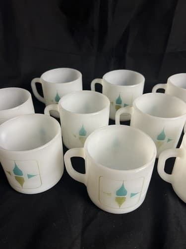 10 Rare Vtg Federal Glass Milk Star Square Diamond Era mugs Bundle Set Lot USA - Thumbnail 5