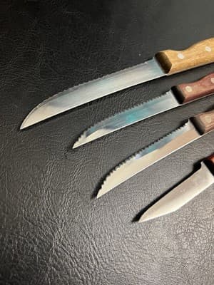 4 TRAMONTINA Knives High Carbon Serrated SS Wood Handles Brazil Mixed Set Lot - Thumbnail 8