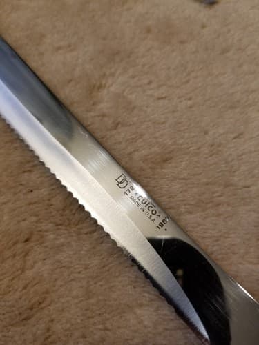 Vtg 1987 Cutco 1723 Serrated Carving Bread Knife Brown Swirl Handle USA - Thumbnail 4
