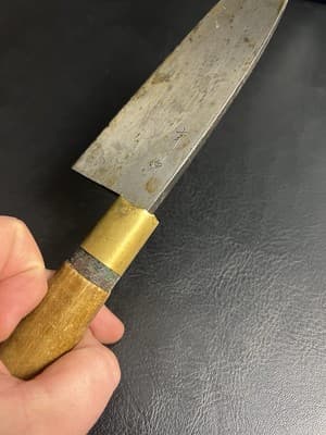 Vtg Japanese Chef's Butcher Kitchen Knife RARE SIGN Japan Black Hardened Blade - Thumbnail 14
