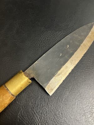 Vtg Japanese Chef's Butcher Kitchen Knife RARE SIGN Japan Black Hardened Blade - Thumbnail 11