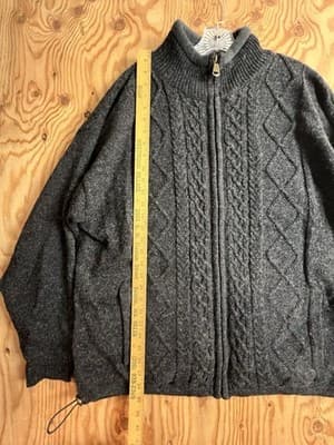 Aran Sweater Market Knit Lined Pure New Wool Zipper Knit Jacket Mens L - Thumbnail 9