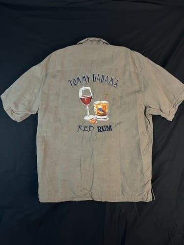 Tommy Bahama Red Rum Embroidered Mens L 100% Silk Hawaiian Short Sleeve Shirt - Image 1