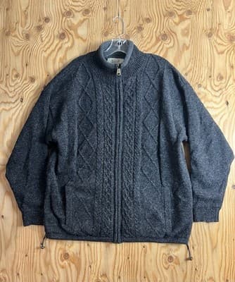 Aran Sweater Market Knit Lined Pure New Wool Zipper Knit Jacket Mens L - Image 1