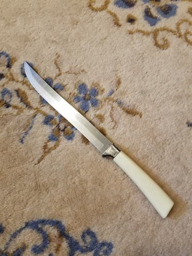 Vtg Mirilium Washington Forge Slicer Knife 7” Blade Stainless USA White Handle - Image 1