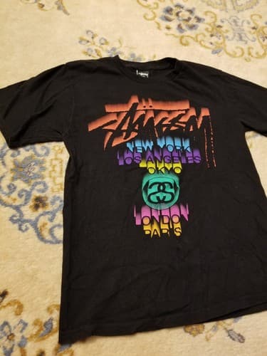 Vtg Stussy Jackpot Black Multi-Color World Tour Tee T-Shirt Mens Small Masterful - Thumbnail 2