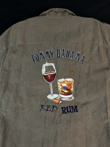 Tommy Bahama Red Rum Embroidered Mens L 100% Silk Hawaiian Short Sleeve Shirt - Thumbnail 2