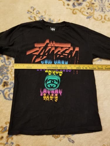 Vtg Stussy Jackpot Black Multi-Color World Tour Tee T-Shirt Mens Small Masterful - Thumbnail 6