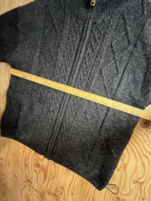 Aran Sweater Market Knit Lined Pure New Wool Zipper Knit Jacket Mens L - Thumbnail 10