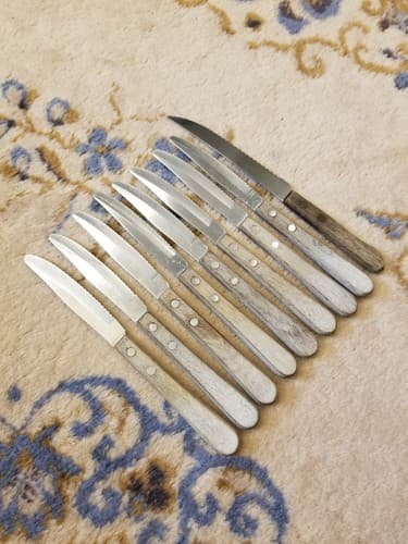 Vtg Set Of 9 STAINLESS STEEL Steak Knives Made In Japan Vintage Lot Wood Handle - Thumbnail 11