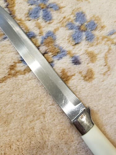 Vtg Mirilium Washington Forge Slicer Knife 7” Blade Stainless USA White Handle - Thumbnail 9