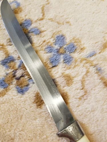 Vtg Mirilium Washington Forge Slicer Knife 7” Blade Stainless USA White Handle - Thumbnail 4