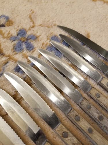 Vtg Set Of 9 STAINLESS STEEL Steak Knives Made In Japan Vintage Lot Wood Handle - Thumbnail 15