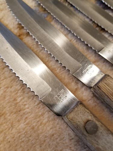 Vtg Set Of 9 STAINLESS STEEL Steak Knives Made In Japan Vintage Lot Wood Handle - Thumbnail 5