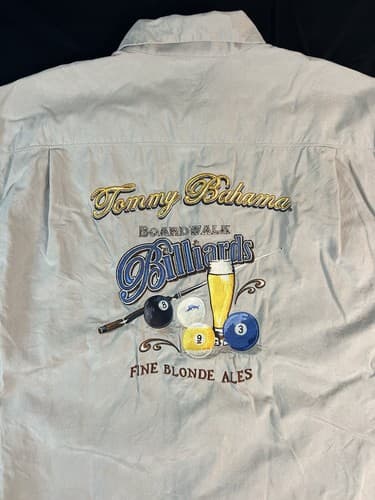 Tommy Bahama Shirt Mens L Silk Boardwalk Billiards FINE Blonde ALES Embroidered - Thumbnail 2