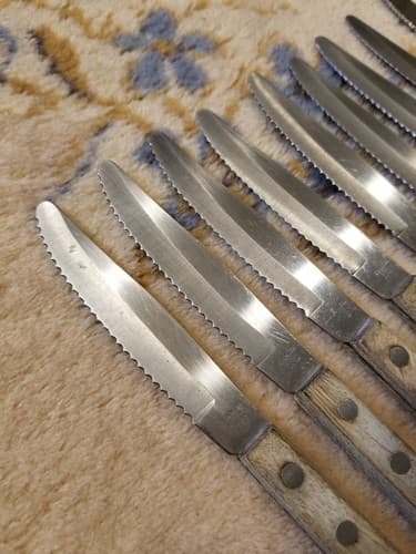Vtg Set Of 9 STAINLESS STEEL Steak Knives Made In Japan Vintage Lot Wood Handle - Thumbnail 6