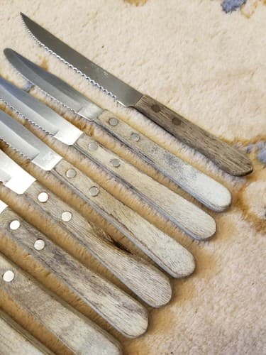 Vtg Set Of 9 STAINLESS STEEL Steak Knives Made In Japan Vintage Lot Wood Handle - Thumbnail 3